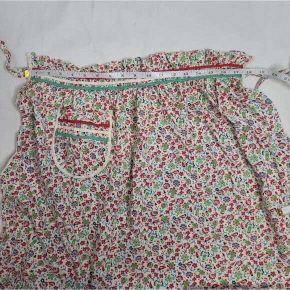 VINTAGE 60s floral print tie waist half apron with pocket and ruffle OS‎ - Picture 9 of 9
